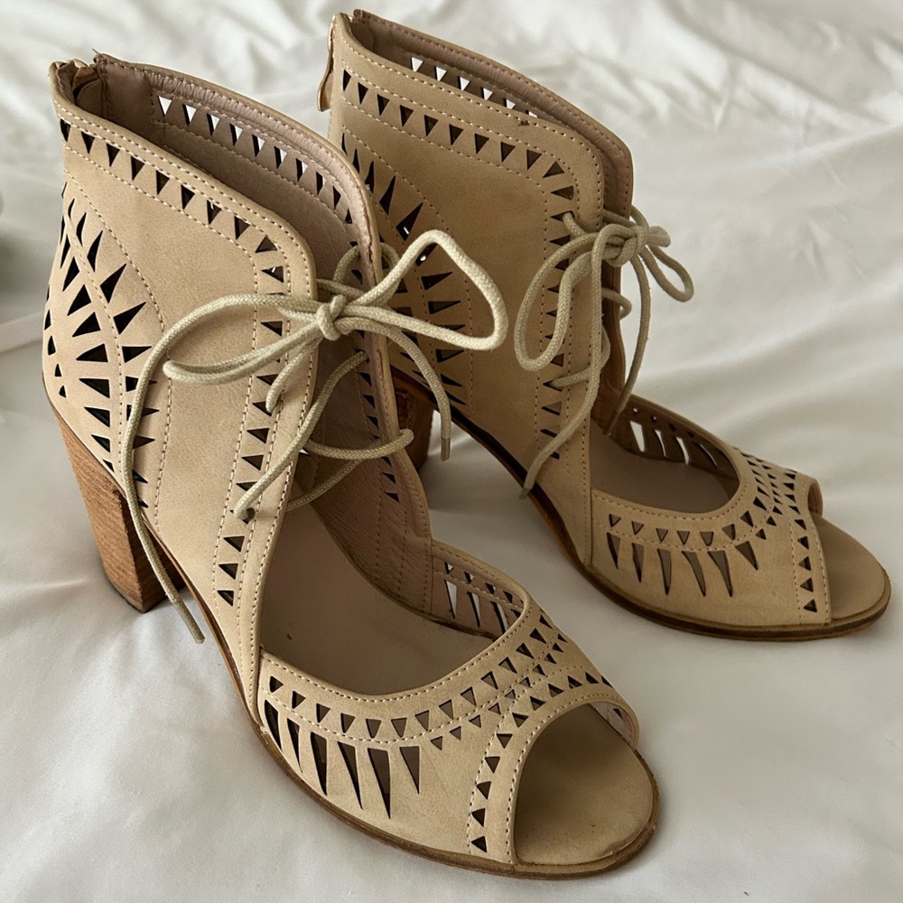 Catherine Malandrino Beige Cutout Ankle Boots